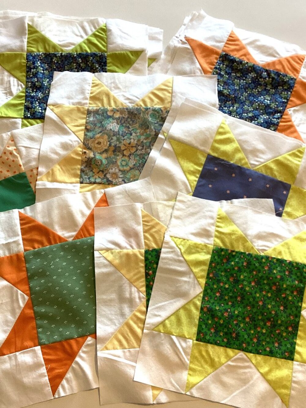 A Bundle of 22 10 Inch Sawtooth Quilt Blocks Multicolored Sewing Quilting